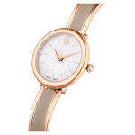 Crystalline Bangle watch Swiss Made, Metal bracelet, Beige, Rose gold-tone finish